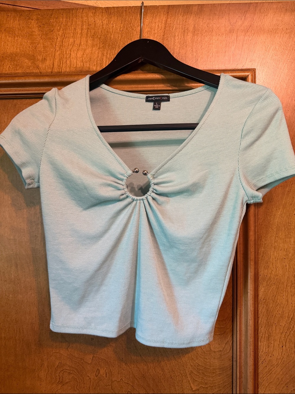 Aqua Ribbed Ring-Detail Crop Top by Mm mm mm.